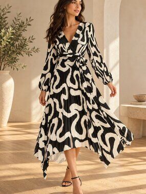 NWT Gorgeous Milly Swirl Pleated Midi Dress Size 10